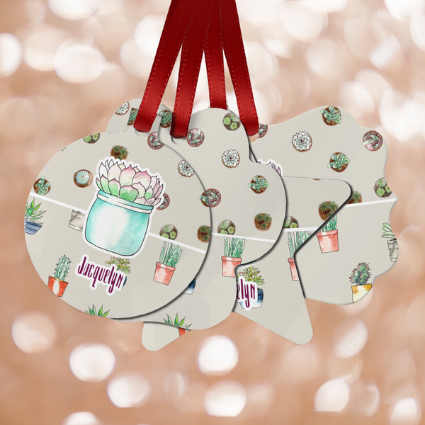 Custom Cactus Metal Ornaments - Double Sided w/ Name or Text
