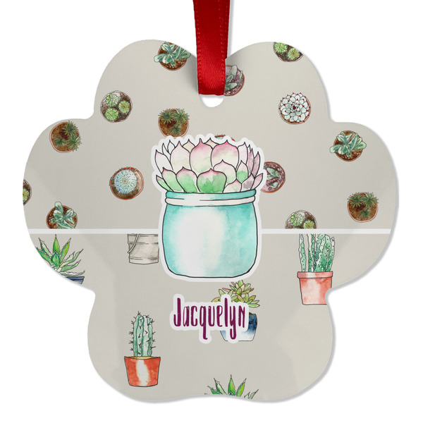 Custom Cactus Metal Paw Ornament - Double Sided w/ Name or Text