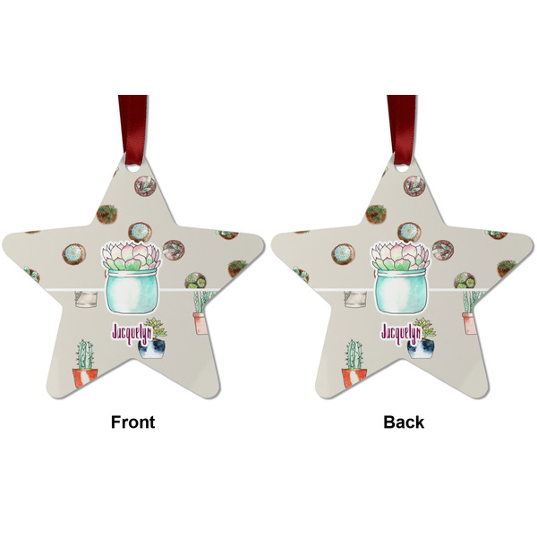 Cactus Metal Star Ornament - Front and Back
