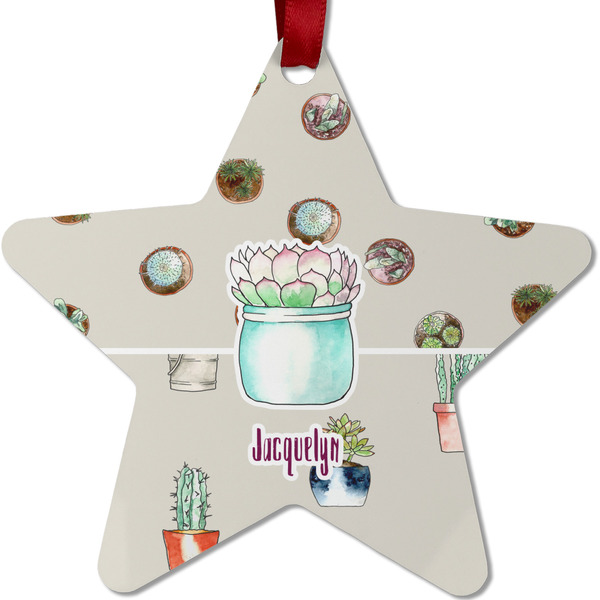 Custom Cactus Metal Star Ornament - Double Sided w/ Name or Text