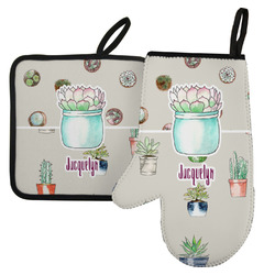 Cactus Left Oven Mitt & Pot Holder Set w/ Name or Text