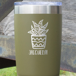 Cactus 20 oz Stainless Steel Tumbler - Olive - Single Sided (Personalized)