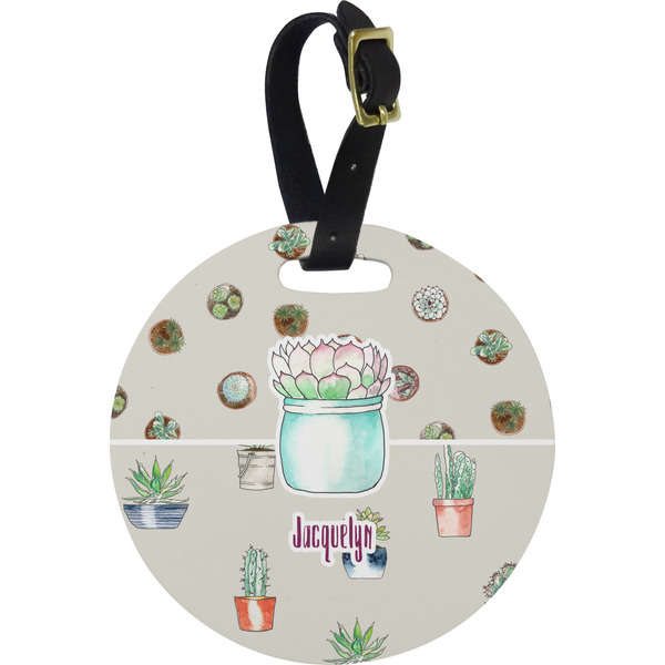 Custom Cactus Plastic Luggage Tag - Round (Personalized)