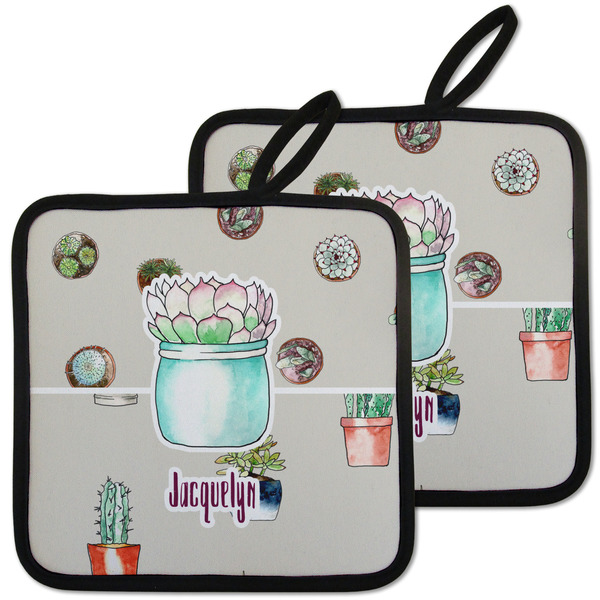 Custom Cactus Pot Holders - Set of 2 w/ Name or Text