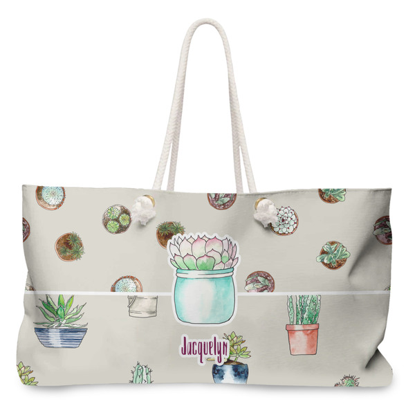 Custom Cactus Large Tote Bag with Rope Handles (Personalized)