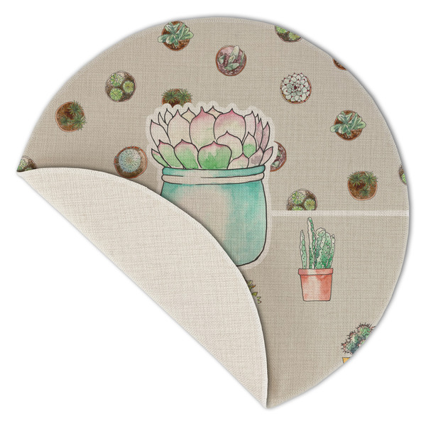 Cactus Round Linen Placemats - Front (folded corner single sided)