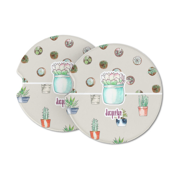 Custom Cactus Sandstone Car Coasters - Set of 2 (Personalized)