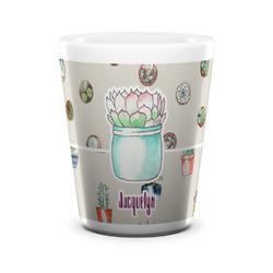 Cactus Ceramic Shot Glass - 1.5 oz - White - Set of 4 (Personalized)