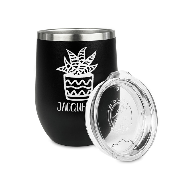 Cactus Stainless Wine Tumblers - Black - Double Sided - Alt View