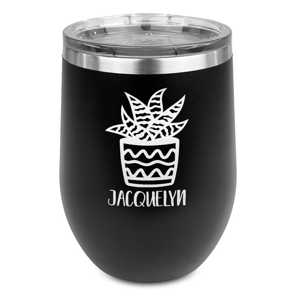 Custom Cactus Stemless Stainless Steel Wine Tumbler - Black - Double Sided (Personalized)