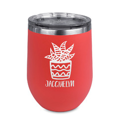 Cactus Stemless Stainless Steel Wine Tumbler - Coral - Double Sided (Personalized)