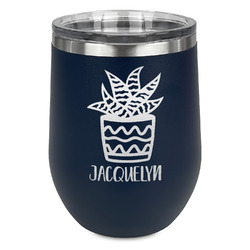 Cactus Stemless Stainless Steel Wine Tumbler - Navy - Double Sided (Personalized)