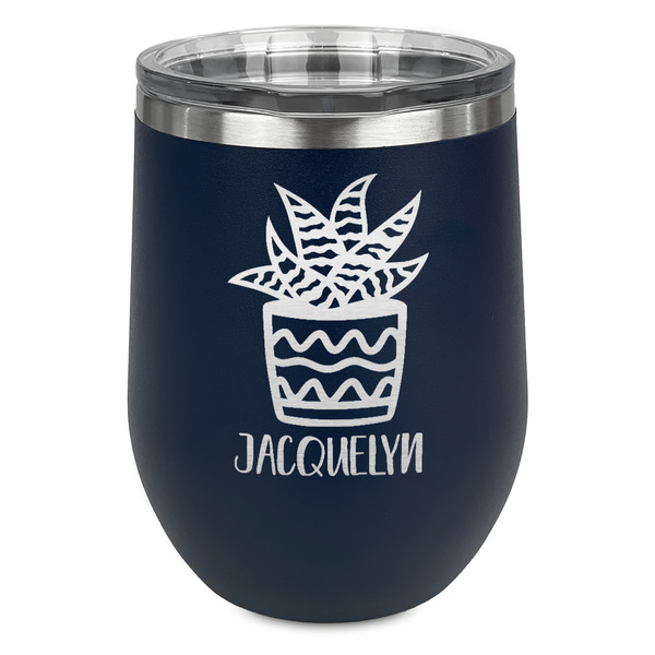 Custom Cactus Stemless Stainless Steel Wine Tumbler - Navy - Double Sided (Personalized)