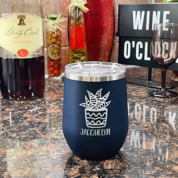 Cactus Stainless Wine Tumblers - Navy - Single Sided - In Context