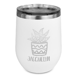 Cactus Stemless Stainless Steel Wine Tumbler - White - Single Sided (Personalized)