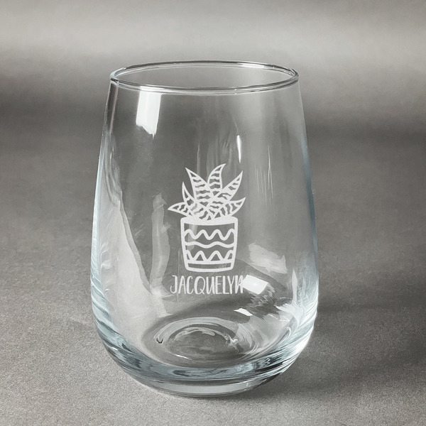 Custom Cactus Stemless Wine Glass (Single) (Personalized)
