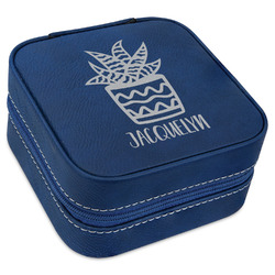 Cactus Travel Jewelry Box - Navy Blue Leather (Personalized)