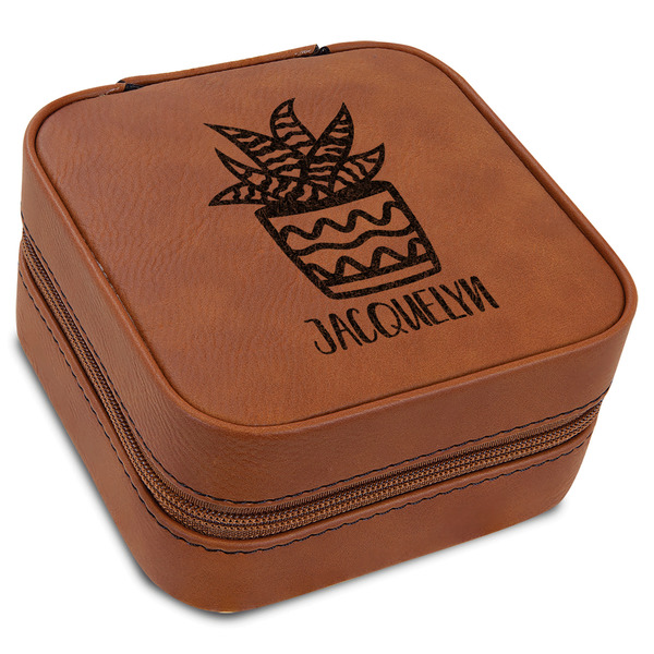 Custom Cactus Travel Jewelry Box - Rawhide Leather (Personalized)