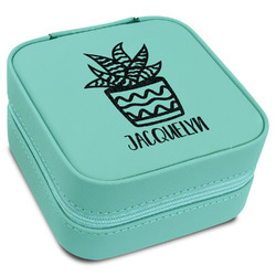 Cactus Travel Jewelry Box - Teal Leather (Personalized)