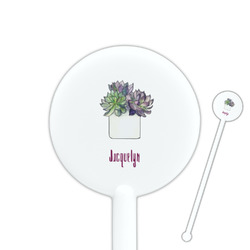 Cactus 5.5" Round Plastic Stir Sticks - White - Single Sided (Personalized)