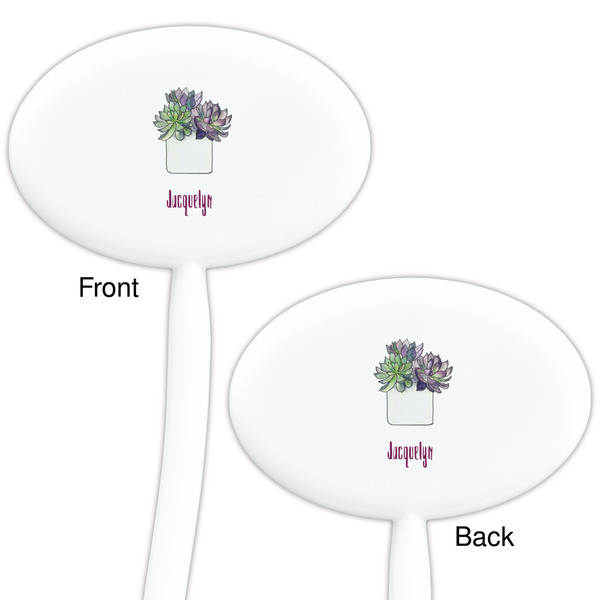 Cactus White Plastic 7" Stir Stick - Double Sided - Oval - Front & Back