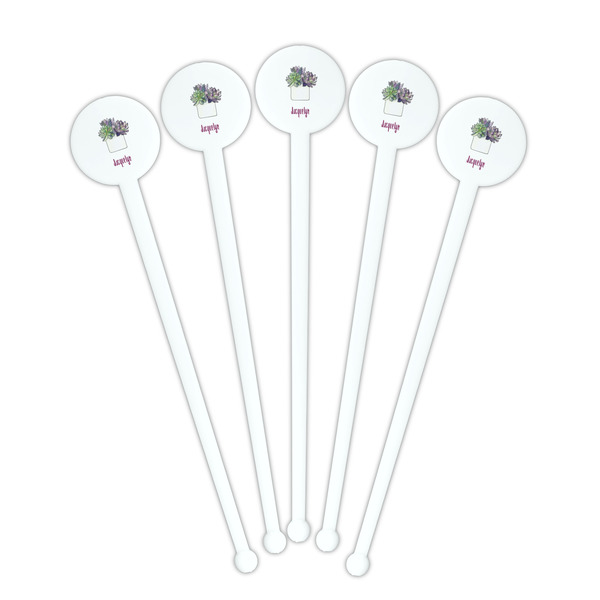Cactus White Plastic 7" Stir Stick - Round - Fan View