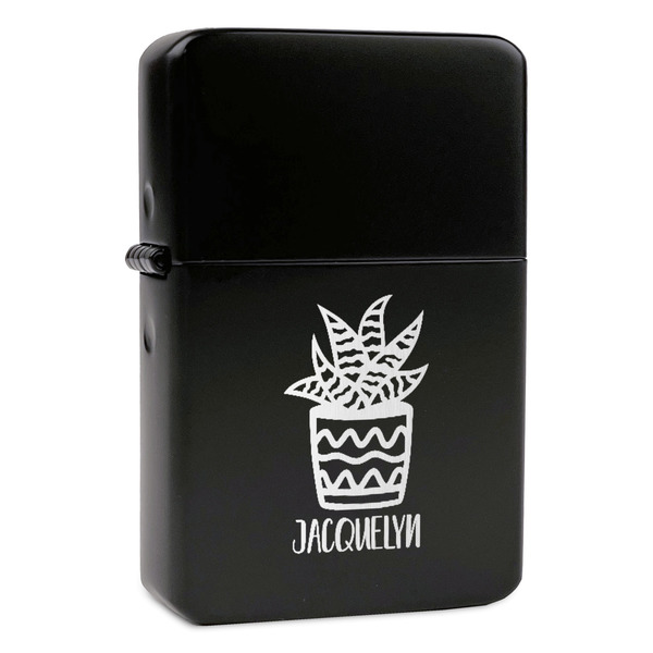 Custom Cactus Windproof Lighter - Black - Single Sided & Lid Engraved (Personalized)