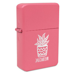 Cactus Windproof Lighter - Pink - Single Sided & Lid Engraved (Personalized)