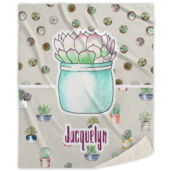 Custom Cactus Sherpa Throw Blanket (Personalized)
