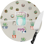 Cactus Round Glass Cutting Board - Small (Personalized)