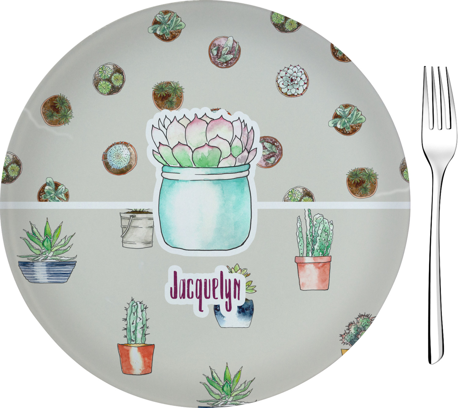 Custom Cactus 8" Glass Appetizer / Dessert Plates Single or Set (Personalized) YouCustomizeIt