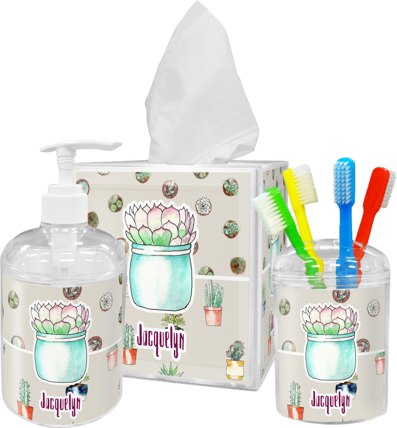 Cactus Bathroom Accessories Set (Personalized) YouCustomizeIt