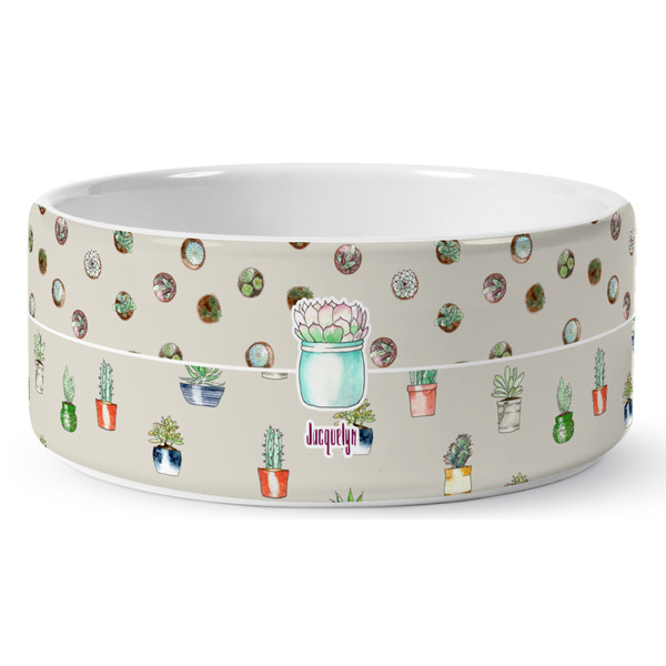Custom Cactus Ceramic Dog Bowl - Large (Personalized)