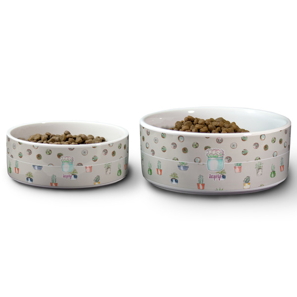 Cactus Ceramic Dog Bowls - Size Comparison