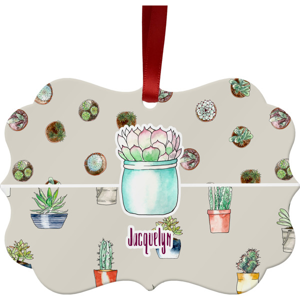 Custom Cactus Metal Frame Ornament - Double Sided w/ Name or Text