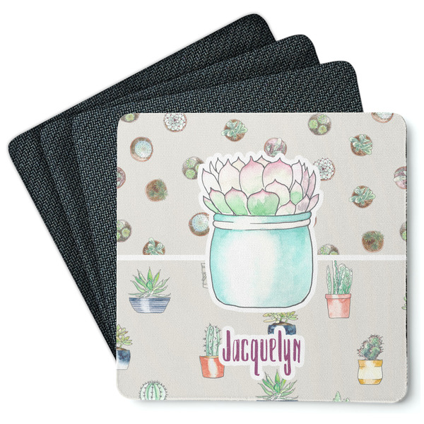 Custom Cactus Square Rubber Backed Coasters - Set of 4 (Personalized)