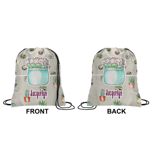 Succulents Drawstring Backpack Front & Back Small