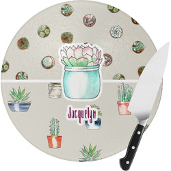 Cactus Round Glass Cutting Board - Medium (Personalized)