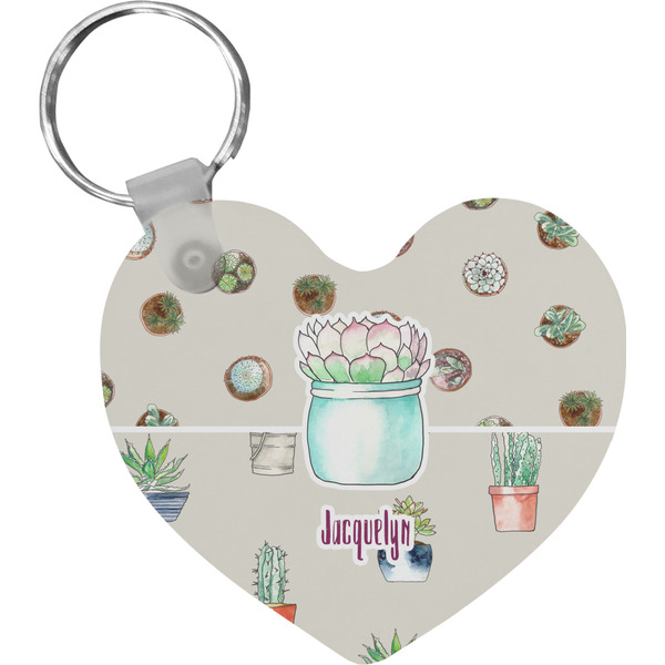 Custom Cactus Heart Plastic Keychain w/ Name or Text