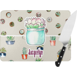 Cactus Rectangular Glass Cutting Board - Large - 15.25"x11.25" w/ Name or Text