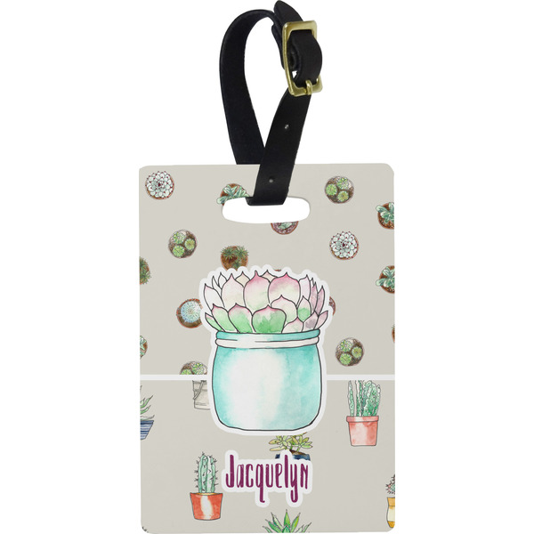 Custom Cactus Plastic Luggage Tag - Rectangular w/ Name or Text