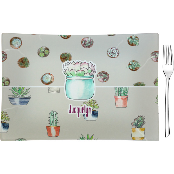 Custom Cactus Rectangular Glass Appetizer / Dessert Plate - Single or Set (Personalized)