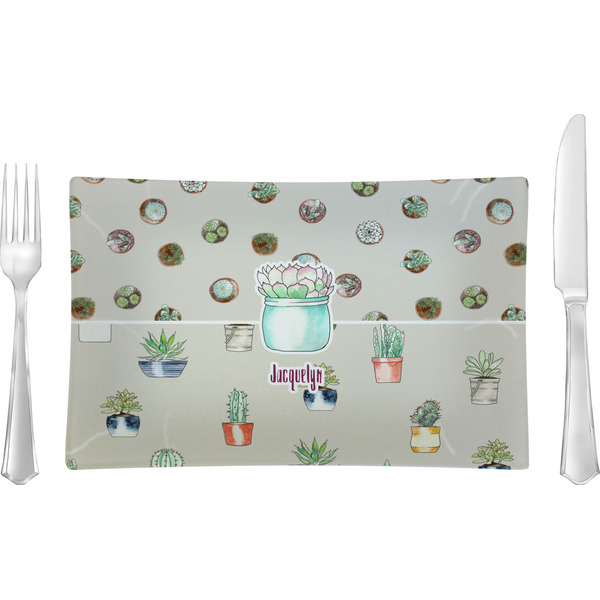Custom Cactus Rectangular Glass Lunch / Dinner Plate - Single or Set (Personalized)