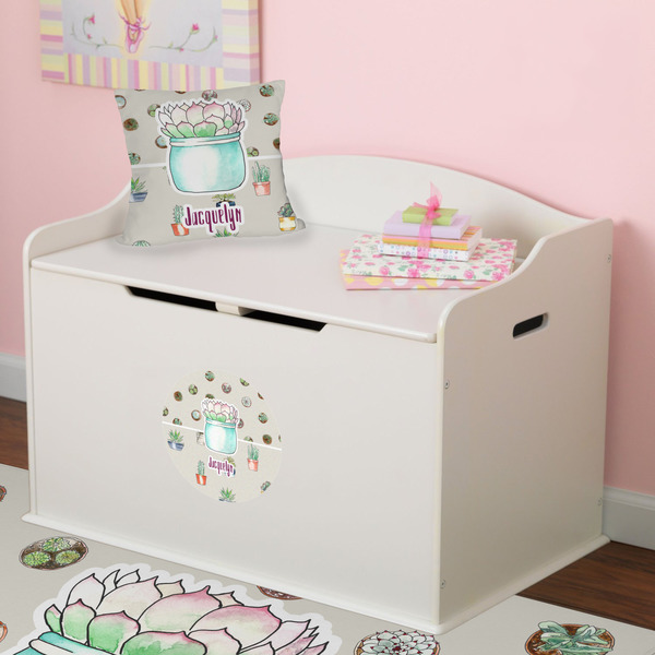 Succulents Round Wall Decal on Toy Chest