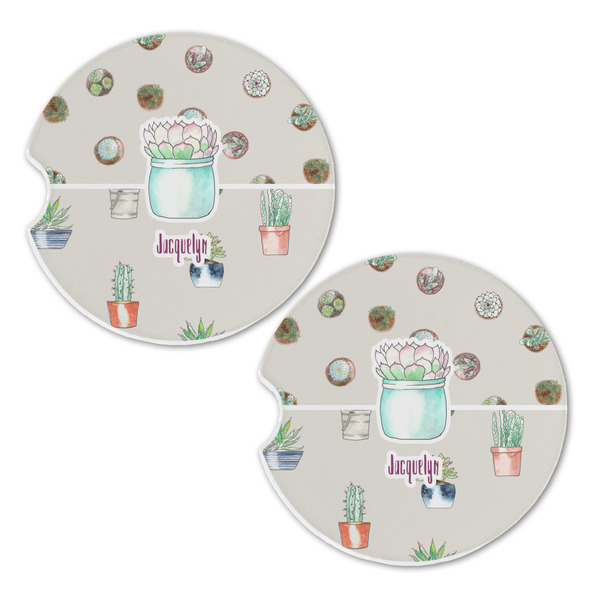 Succulents Sandstone Car Coasters - Set of 2