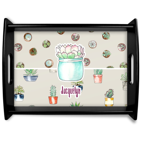 Custom Cactus Black Wooden Tray - Large (Personalized)