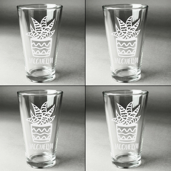 Cactus Set of Four Engraved Beer Glasses - Individual View