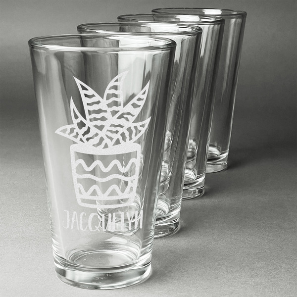 Custom Cactus Pint Glasses - Engraved (Set of 4) (Personalized)