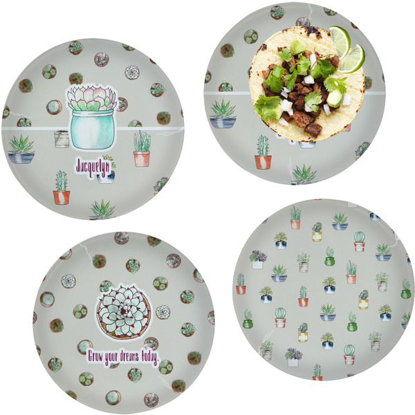 Custom Cactus Set of 4 Glass Lunch / Dinner Plate 10" (Personalized)