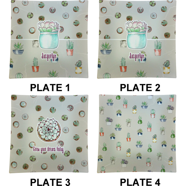 Succulents Set of Square Dinner Plates (Approval)